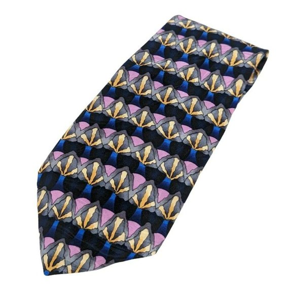 J Garcia Tie Black Grey Blue Purple Abstract Striped Print 100% Silk Made In USA - Picture 7 of 7